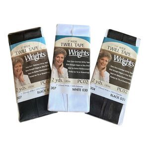 Wrights Twill Tape 1” & 3/4” Wide Black White 2yds Each Lot of 3 NEW Vintage